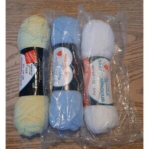 Red Heart Baby Wintuk / Pompadour Lot Of 3- Baby Blue, Baby Yellow & White